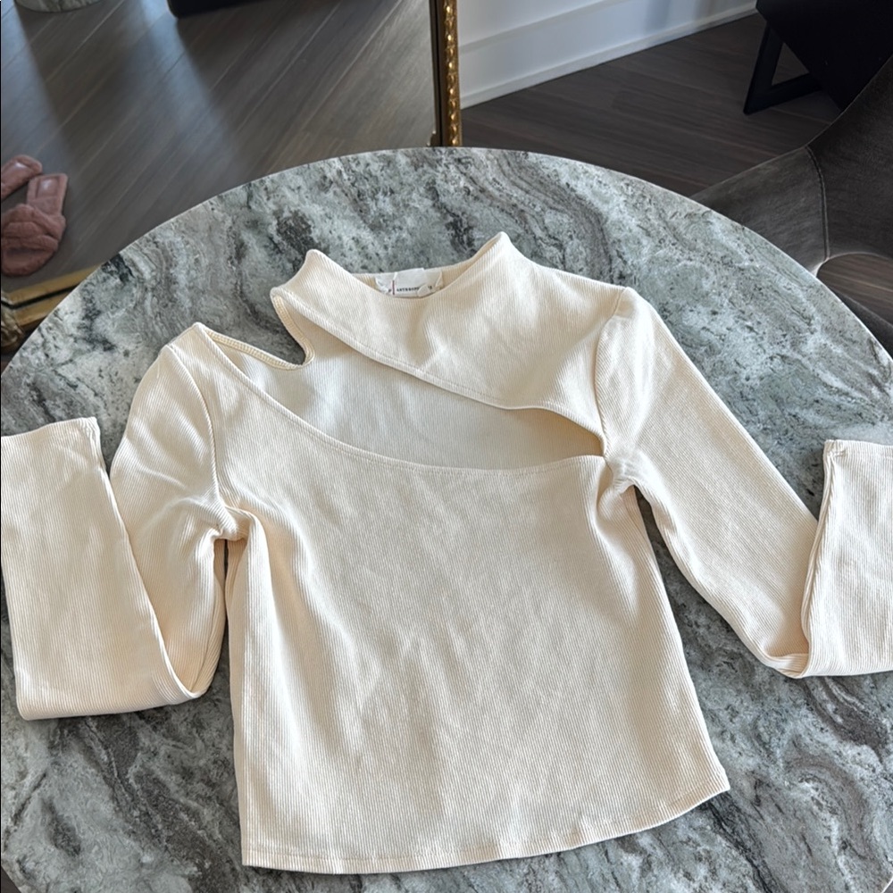 Anthropologie Ivory Ribbed Top